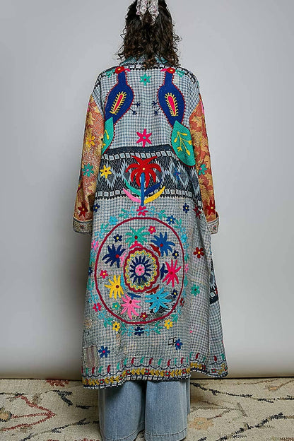 Patchwork Woven Duster Maxi-Length Open-Front Cardigan - ivyandlavyboutique Pol Clothing