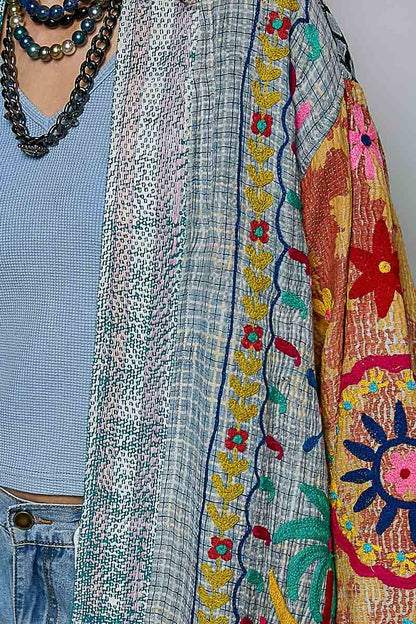 Patchwork Woven Duster Maxi-Length Open-Front Cardigan - ivyandlavyboutique Pol Clothing
