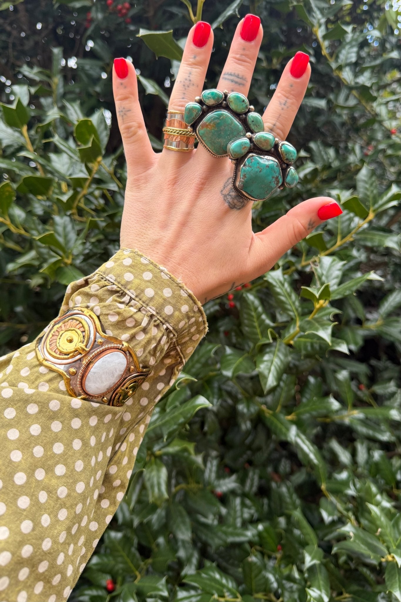 Paw Print Chunky Turquoise Nugget Ring Set 2 - ivyandlavyboutique ivyandlavyboutique