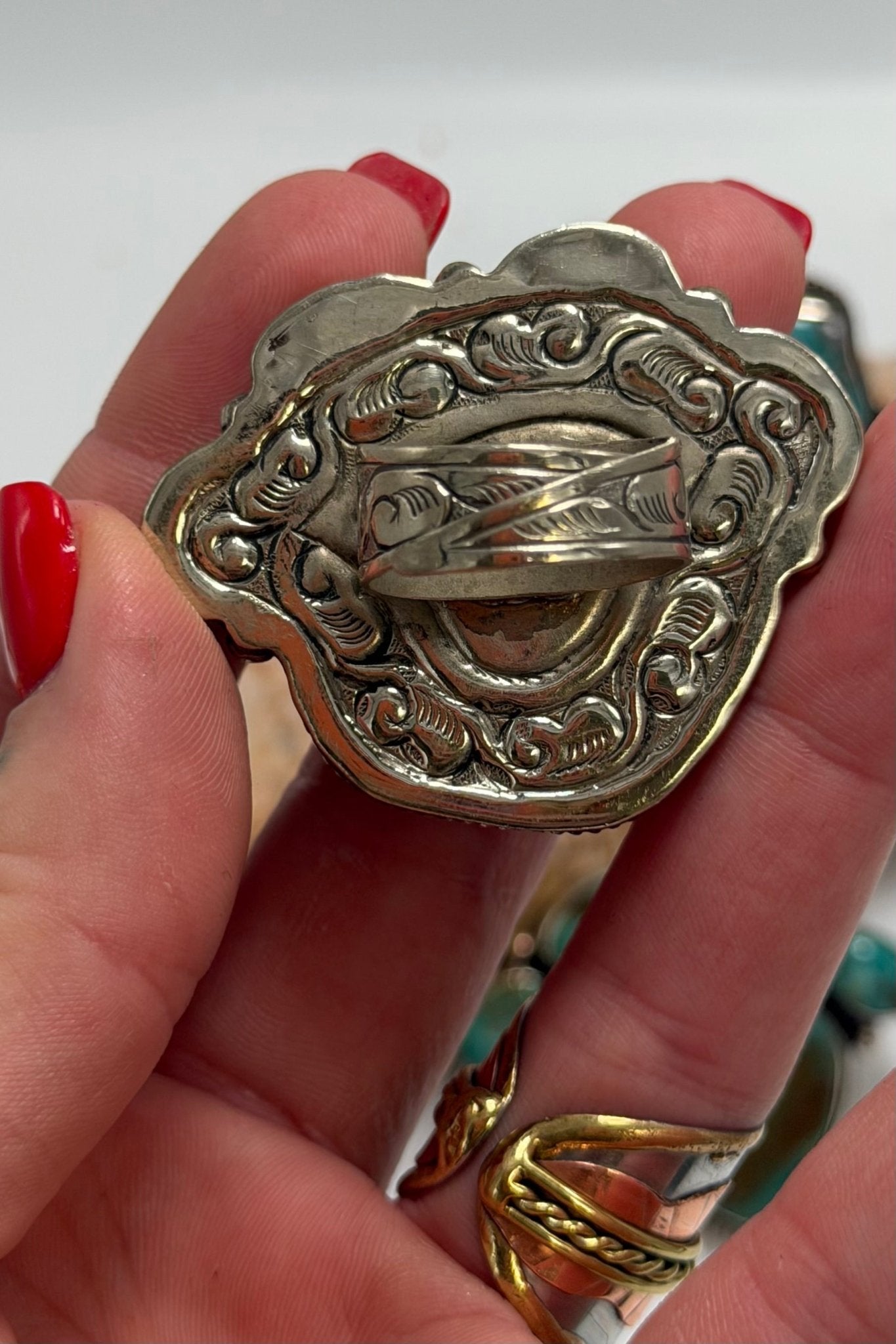 Paw Print Chunky Turquoise Nugget Ring Set 2 - ivyandlavyboutique ivyandlavyboutique