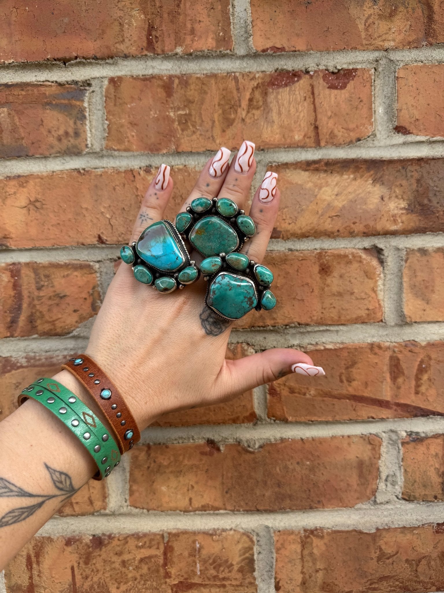 Paw Print Chunky Turquoise Nugget Ring Set 2 - ivyandlavyboutique ivyandlavyboutique