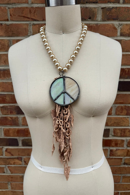 Peace, Lace and Pearls Necklace - ivyandlavyboutique Gypsy South