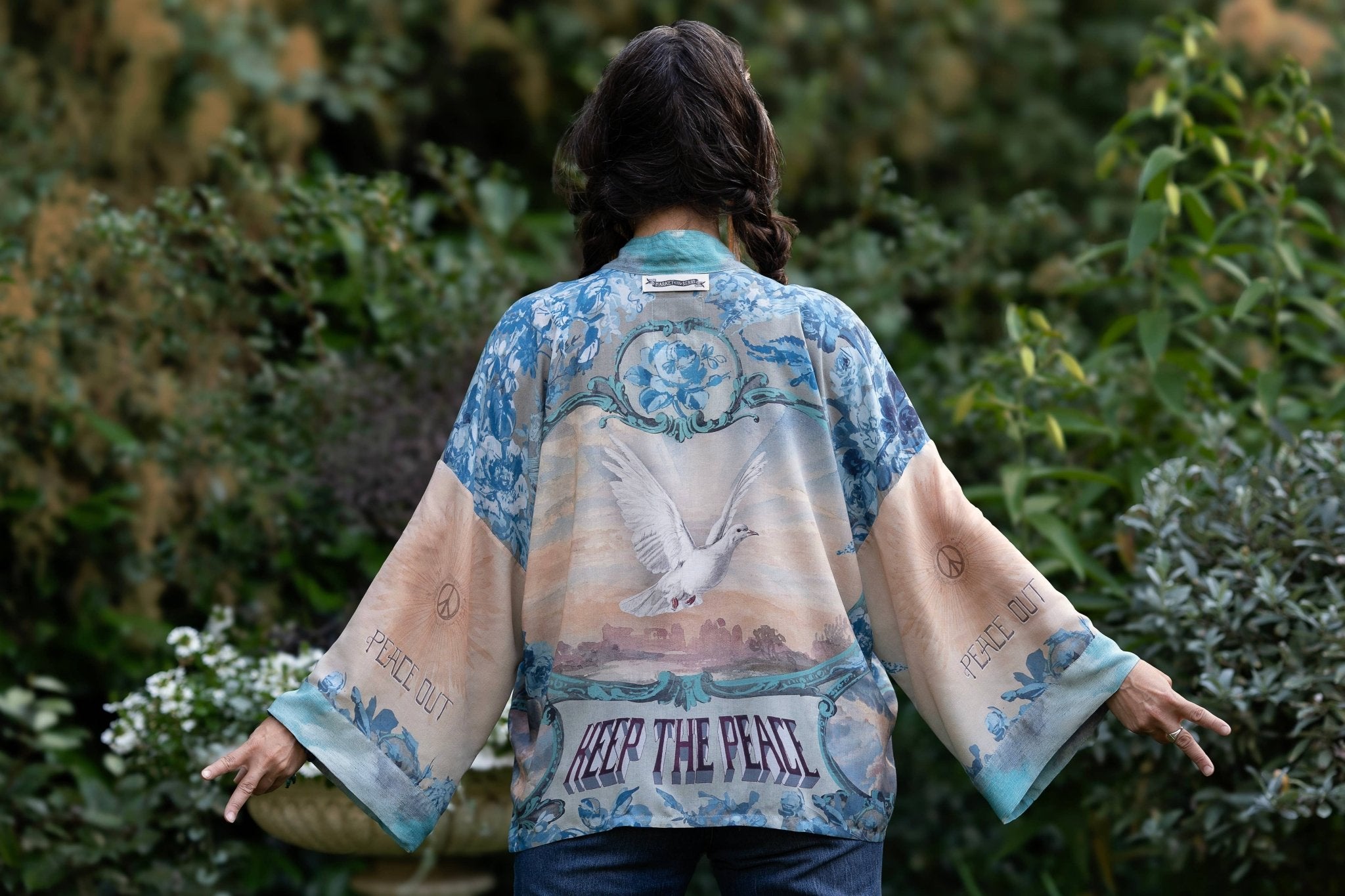 Peace Out Cropped Kimono Pixie Duster with Doves and Sunrise - ivyandlavyboutique Market of Stars