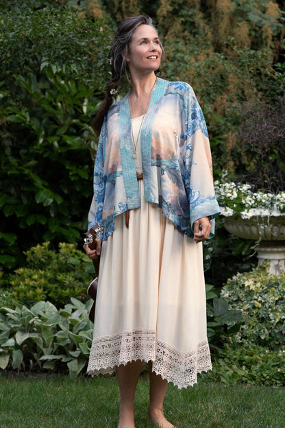 Peace Out Cropped Kimono Pixie Duster with Doves and Sunrise - ivyandlavyboutique Market of Stars