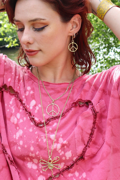 Peace Sign Gold & Silver Plated Small Dangle Earrings - ivyandlavyboutique Anju Jewelry
