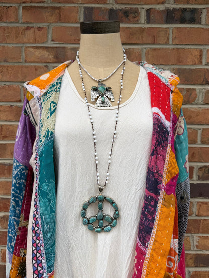 Peace Sign Necklace on Knotted Gemstone Chain - ivyandlavyboutique ivyandlavyboutique