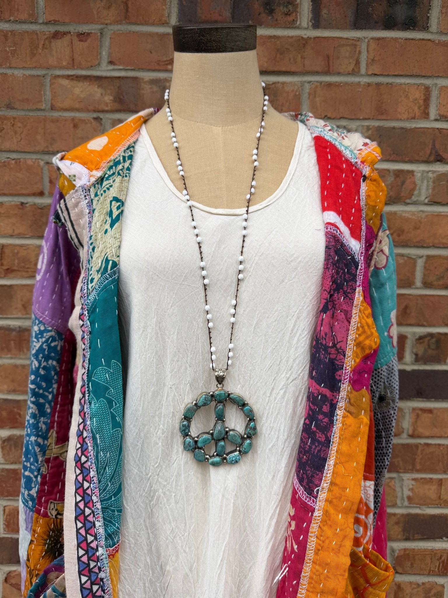 Peace Sign Necklace on Knotted Gemstone Chain - ivyandlavyboutique ivyandlavyboutique