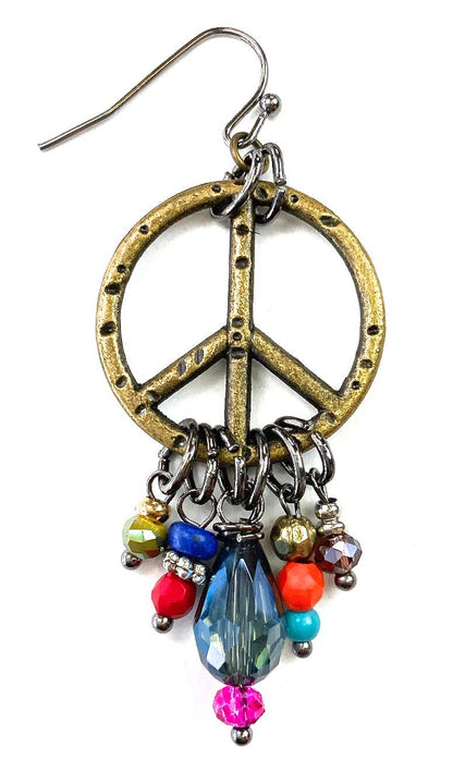 Peace Sign with Beaded Dangles Dangle Earrings - ivyandlavyboutique Lost & Found Trading