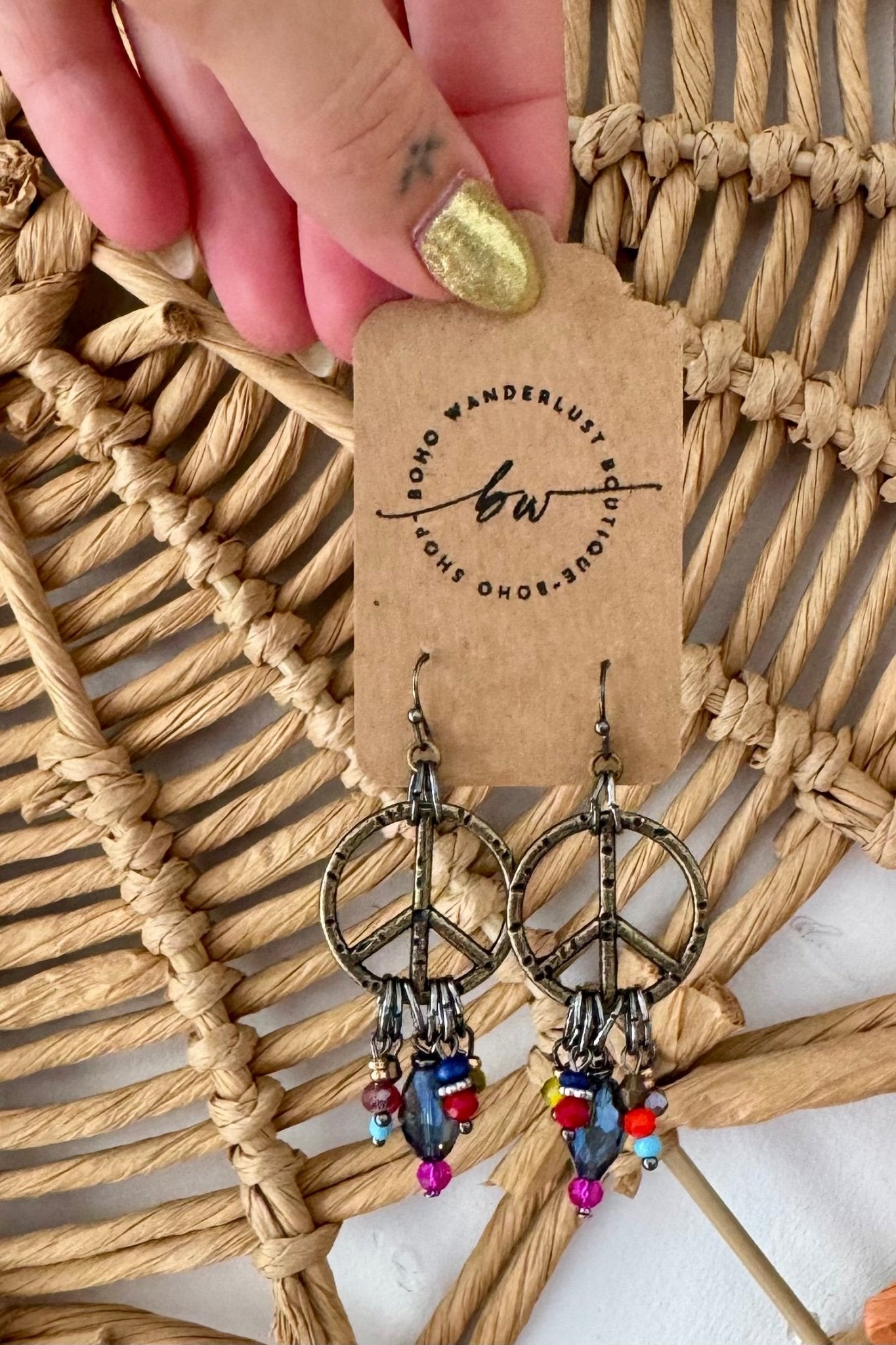 Peace Sign with Beaded Dangles Dangle Earrings - ivyandlavyboutique Lost & Found Trading