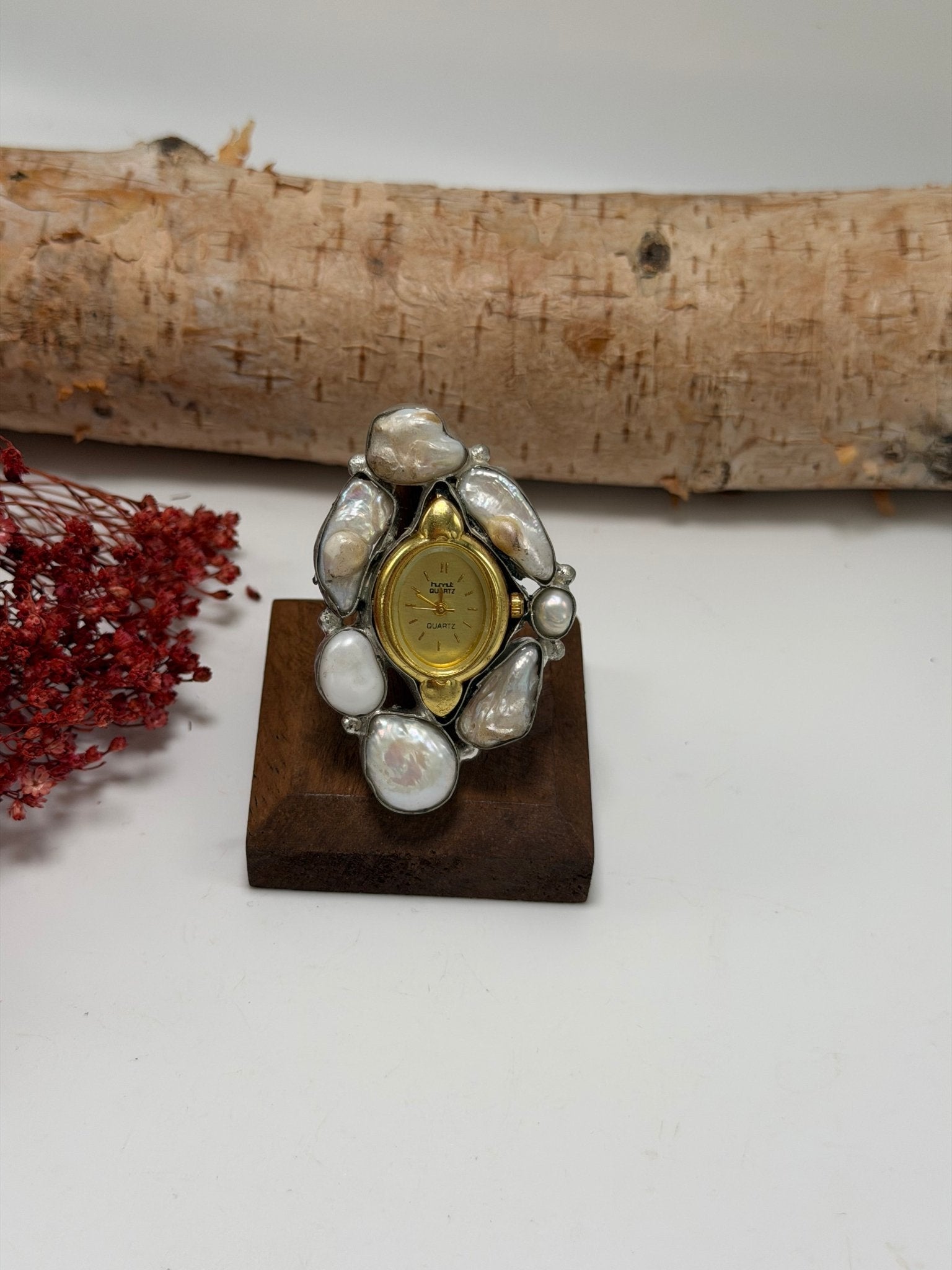 Pearl & Gold Tick Tock Watch Ring 2 - ivyandlavyboutique ivyandlavyboutique