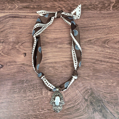 Pearl Hamsa Tibetan Pendant Ribbon Necklace - ivyandlavyboutique ZINC Designs