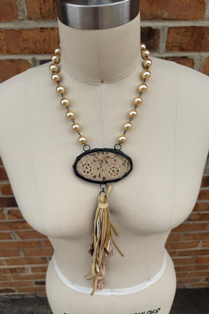 Pearled Lace Boho Necklace - ivyandlavyboutique Gypsy South