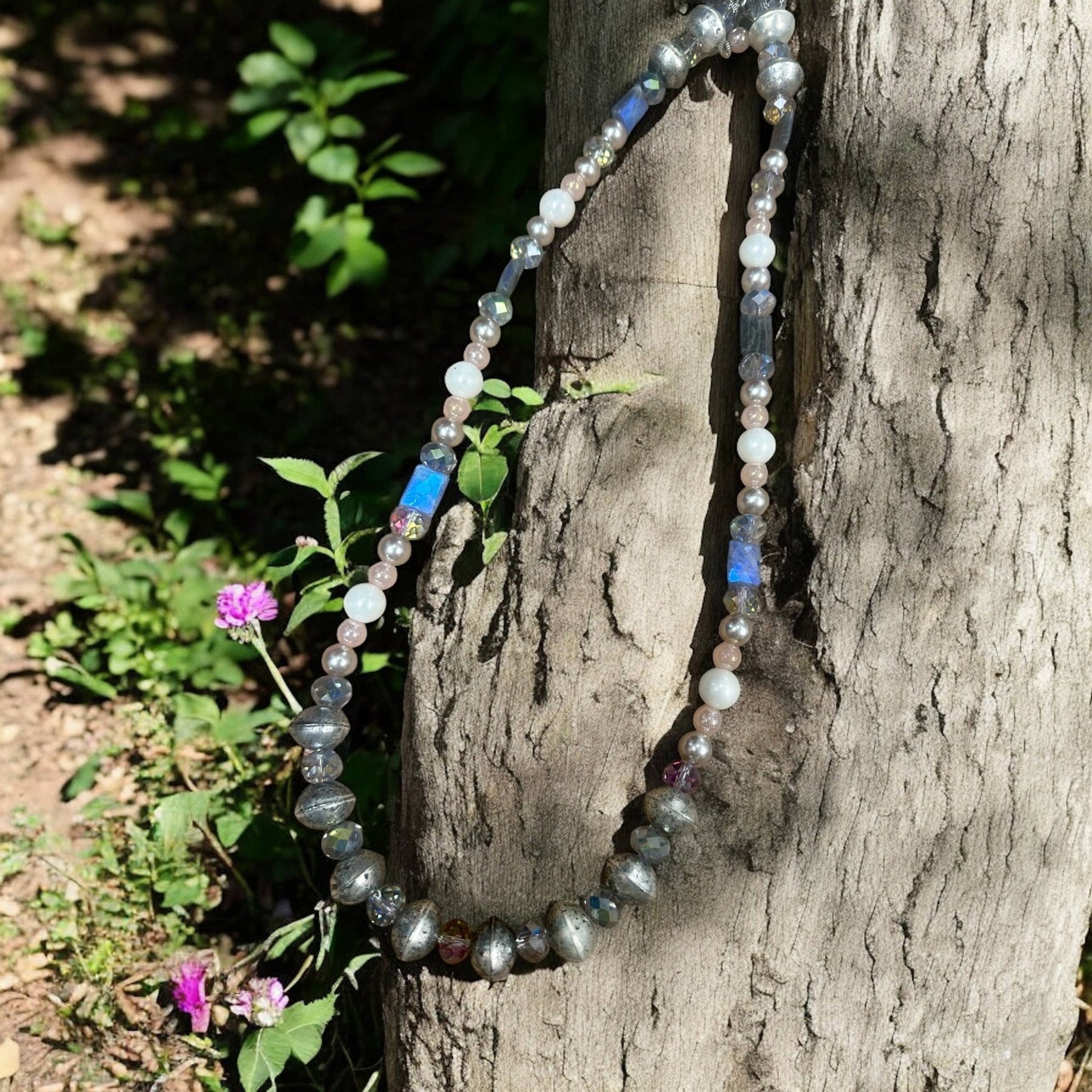 Pearls, Tibetan, and Crystal Necklace - ivyandlavyboutique A Rare Bird Shop