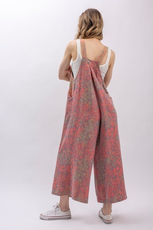 Picking Berries Cotton Gauzed Floral Adjustable Jumpsuit - ivyandlavyboutique Blue Velvet