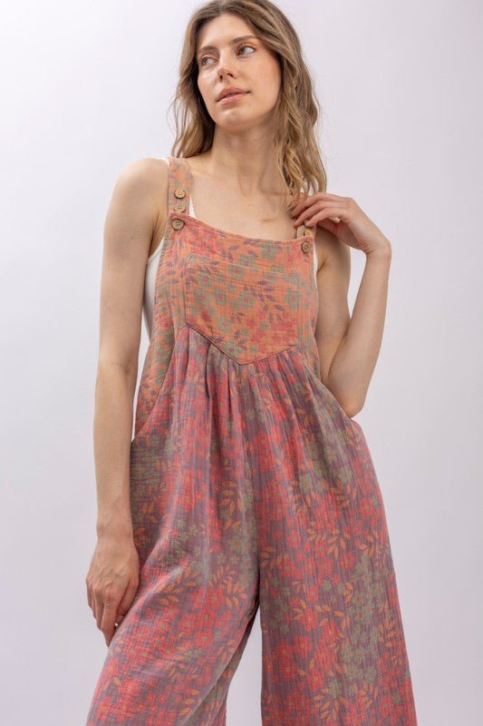 Picking Berries Cotton Gauzed Floral Adjustable Jumpsuit - ivyandlavyboutique Blue Velvet