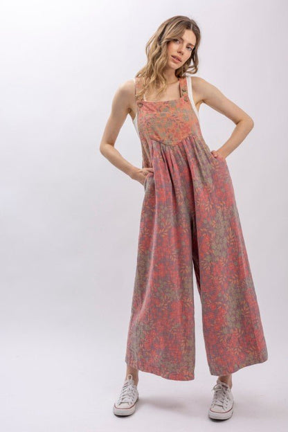 Picking Berries Cotton Gauzed Floral Adjustable Jumpsuit - ivyandlavyboutique Blue Velvet