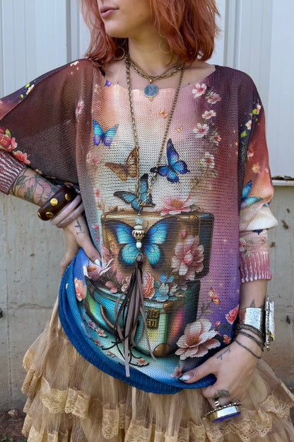 Pink Butterfly Knit Printed Sweater - ivyandlavyboutique LOOWIE