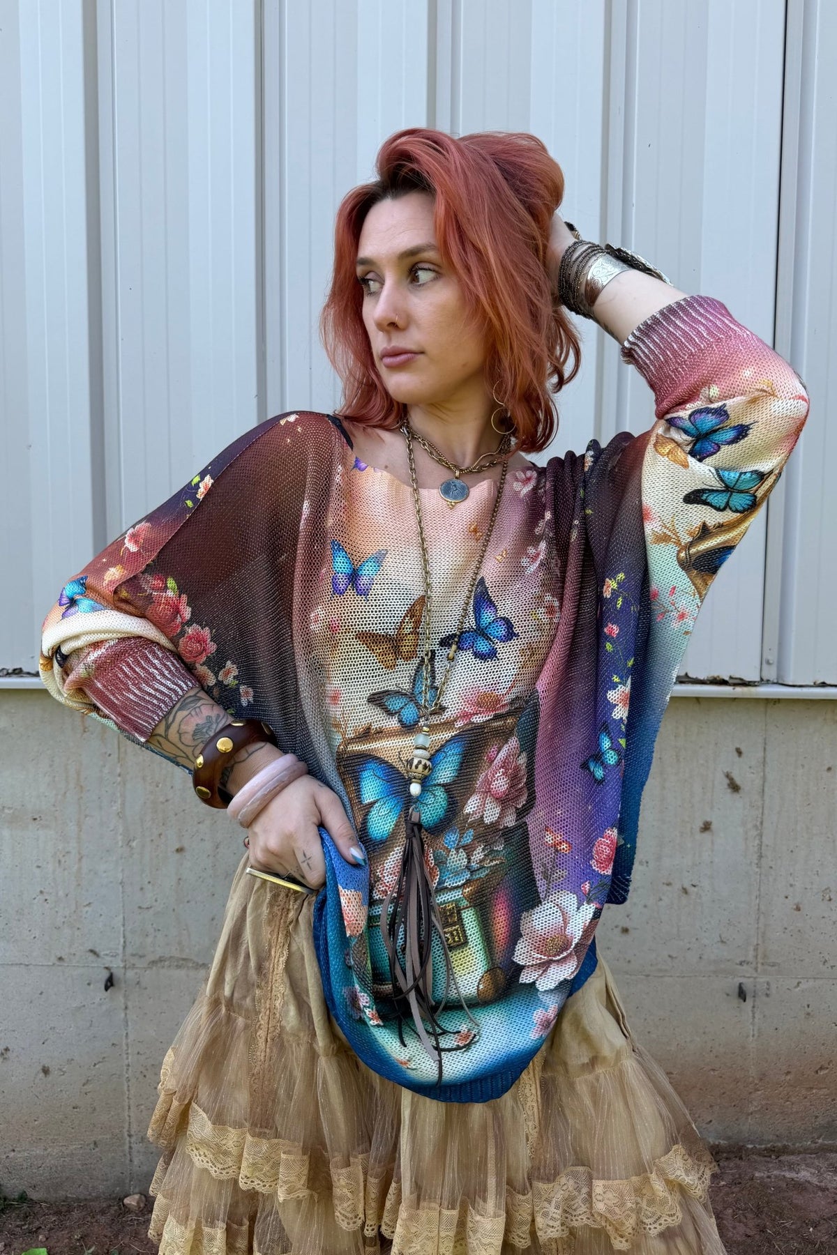 Pink Butterfly Knit Printed Sweater - ivyandlavyboutique LOOWIE