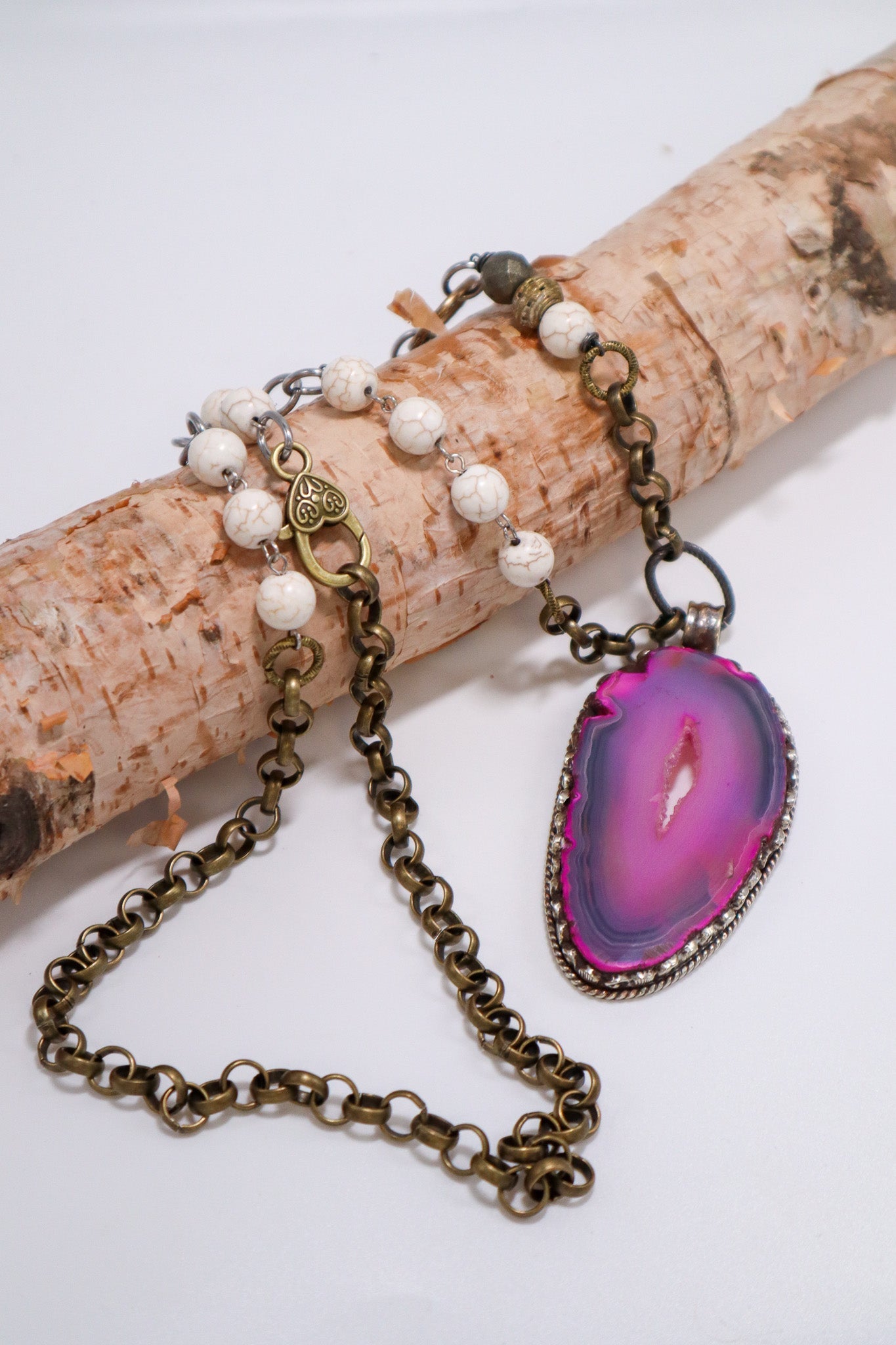 Pink Geode Slab Statement Handmade Necklace - ivyandlavyboutique ivyandlavyboutique