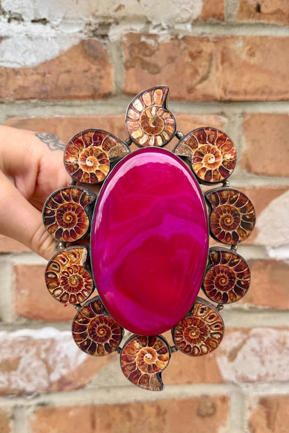Pink Panther Geode Giant Cuff Bracelet - ivyandlavyboutique German Silver
