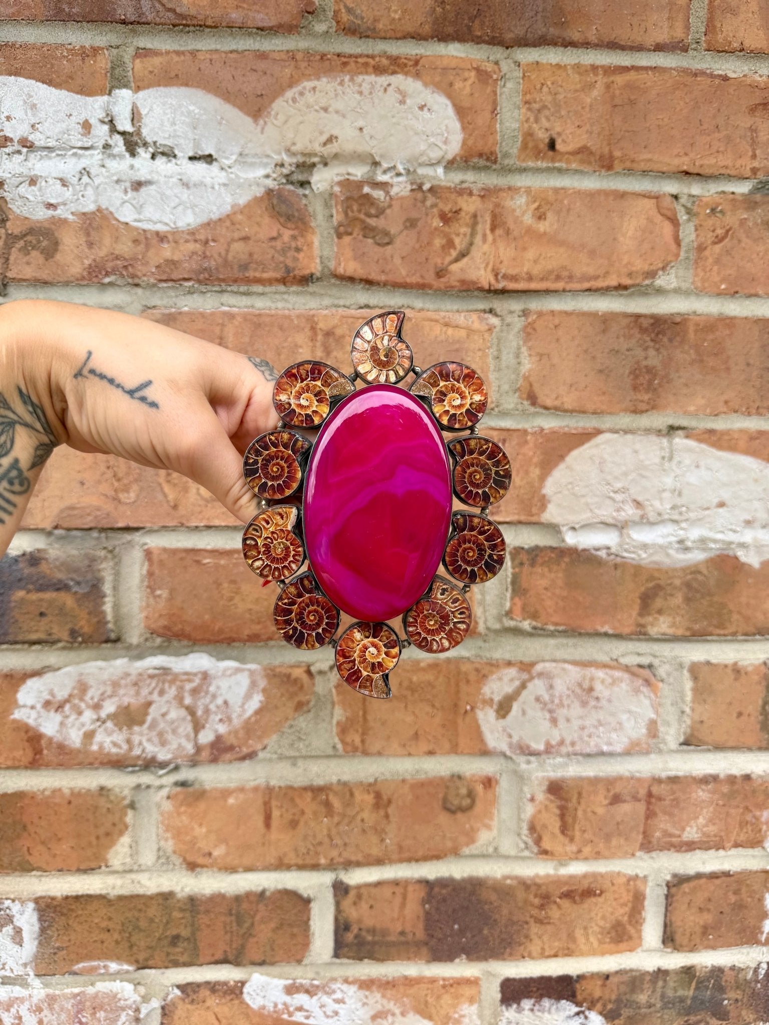 Pink Panther Geode Giant Cuff Bracelet - ivyandlavyboutique German Silver