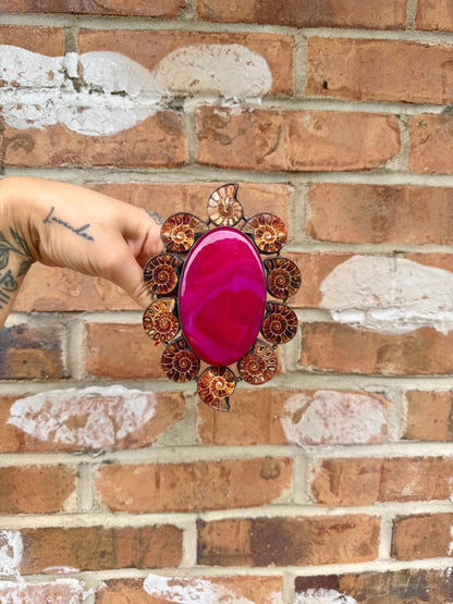 Pink Panther Geode Giant Cuff Bracelet - ivyandlavyboutique German Silver