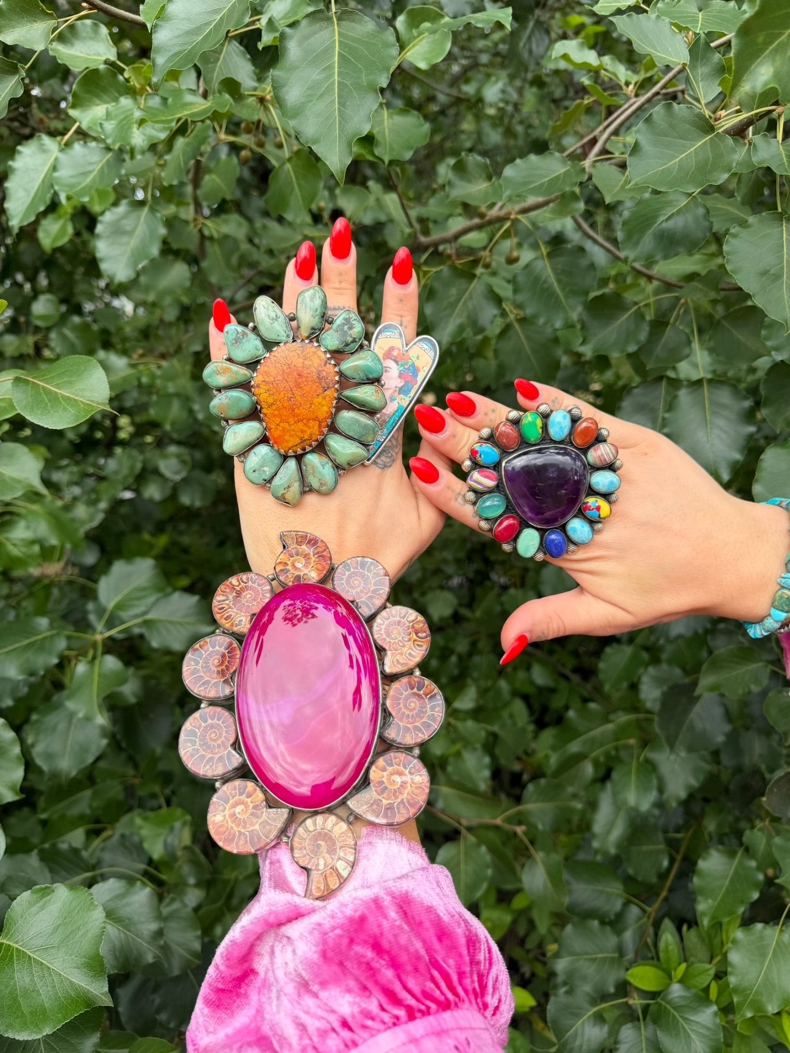 Pink Panther Geode Giant Cuff Bracelet - ivyandlavyboutique German Silver