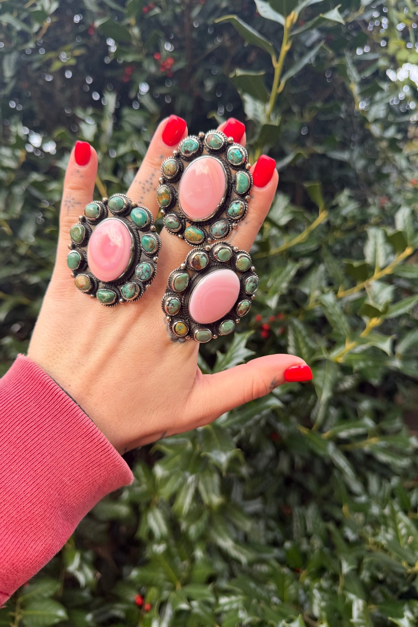 Pink Shell & Turquoise Oval Ring - ivyandlavyboutique ivyandlavyboutique
