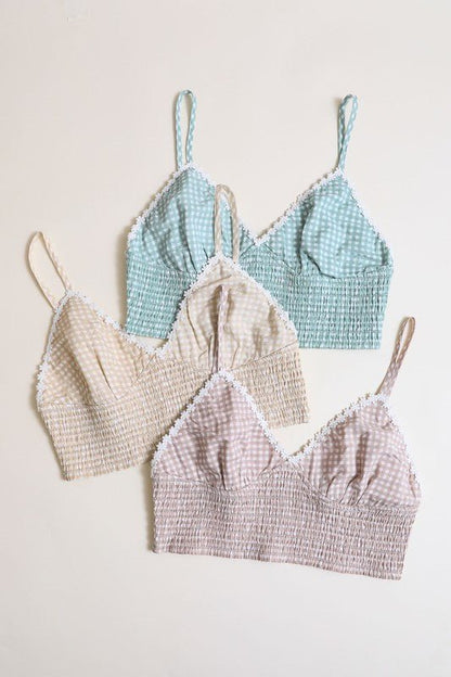 Plus Size Gingham Smocked Bralette - ivyandlavyboutique Leto Accessories
