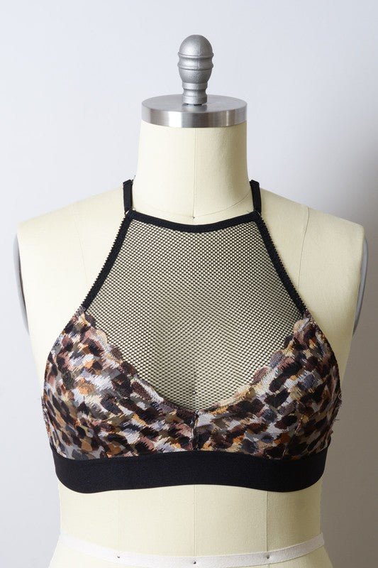 Plus Size Mesh Print High Neck Bralette - ivyandlavyboutique Leto Accessories