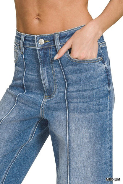Plus Size Rise Wide Leg Pintuck Denim Pant - ivyandlavyboutique Zenana