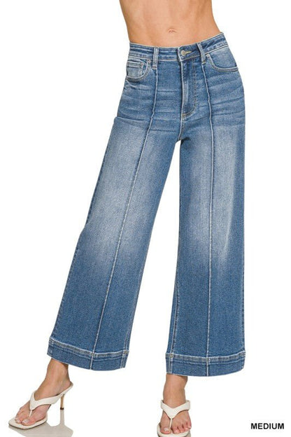 Plus Size Rise Wide Leg Pintuck Denim Pant - ivyandlavyboutique Zenana