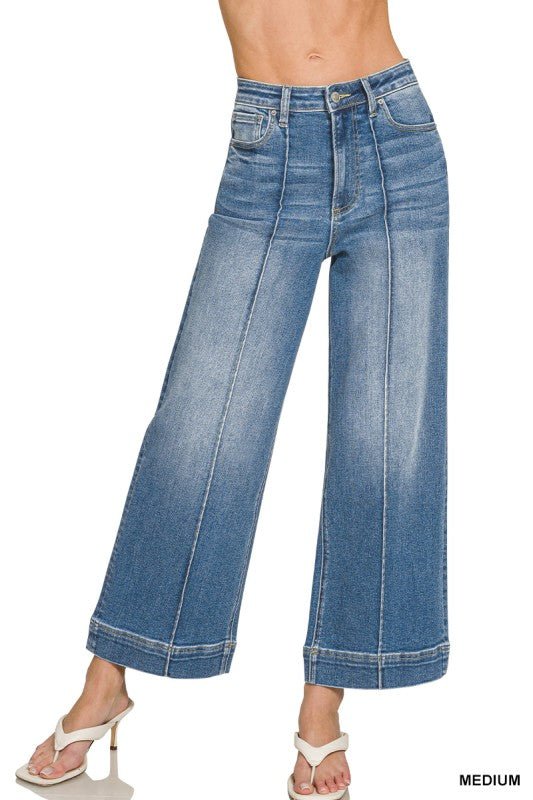 Plus Size Rise Wide Leg Pintuck Denim Pant - ivyandlavyboutique Zenana