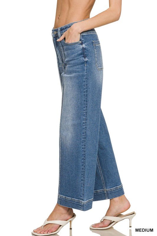 Plus Size Rise Wide Leg Pintuck Denim Pant - ivyandlavyboutique Zenana