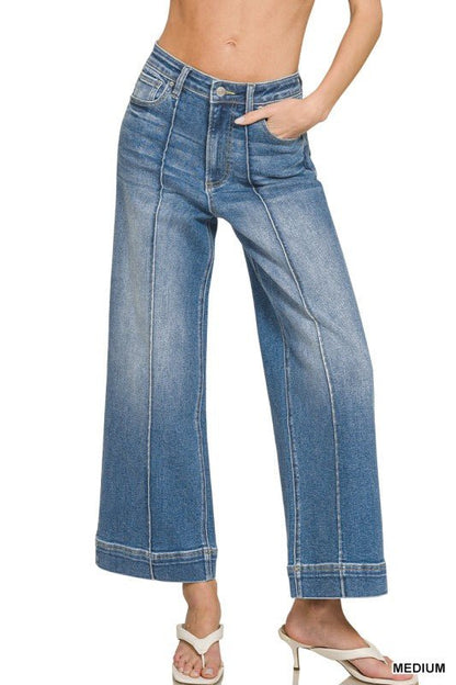 Plus Size Rise Wide Leg Pintuck Denim Pant - ivyandlavyboutique Zenana