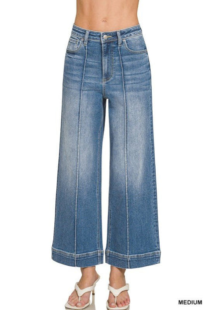 Plus Size Rise Wide Leg Pintuck Denim Pant - ivyandlavyboutique Zenana