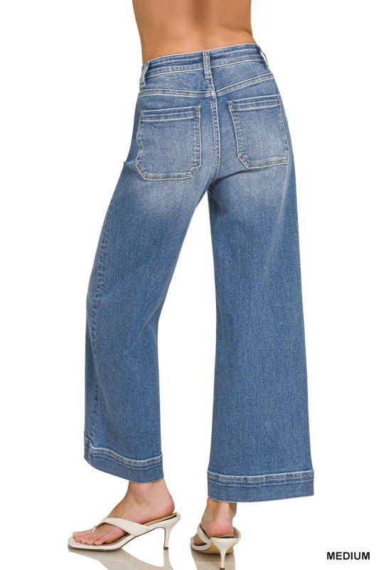 Plus Size Rise Wide Leg Pintuck Denim Pant - ivyandlavyboutique Zenana