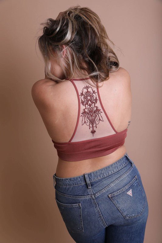 Plus Size Tattoo Mesh Racerback Bralette - ivyandlavyboutique Leto Accessories