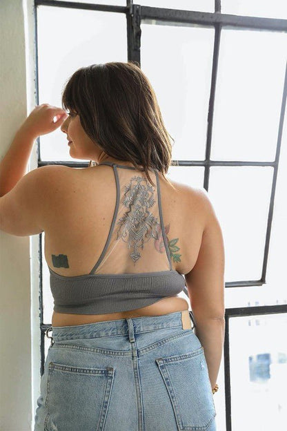 Plus Size Tattoo Mesh Racerback Bralette - ivyandlavyboutique Leto Accessories