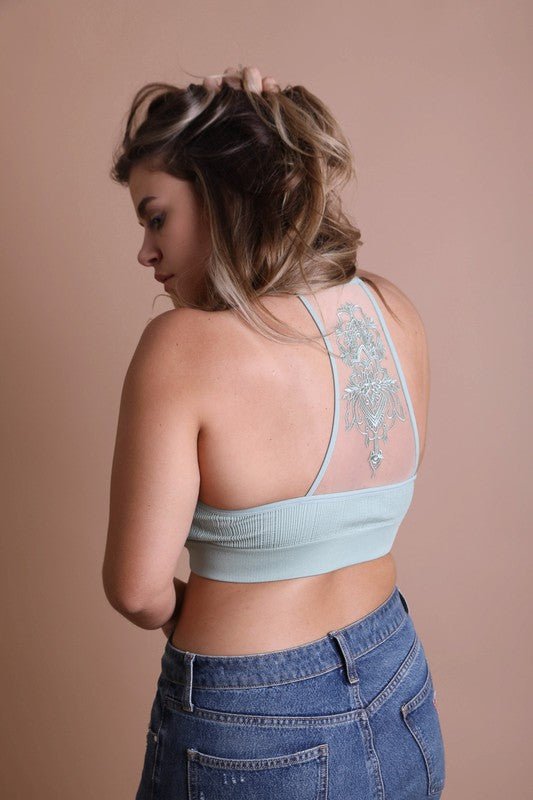 Plus Size Tattoo Mesh Racerback Bralette - ivyandlavyboutique Leto Accessories