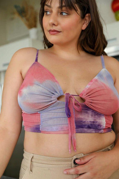 Plus Size Tie Dye Mesh Keyhole Front Brami Top - ivyandlavyboutique Leto Accessories