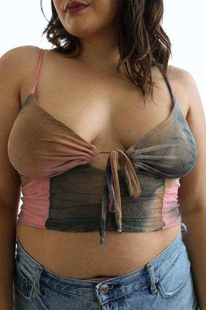 Plus Size Tie Dye Mesh Keyhole Front Brami Top - ivyandlavyboutique Leto Accessories
