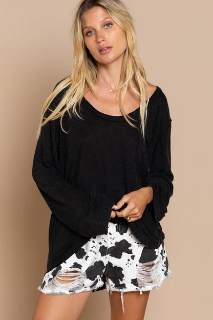 Pocket Front Tee Long Sleeve - ivyandlavyboutique Pol Clothing