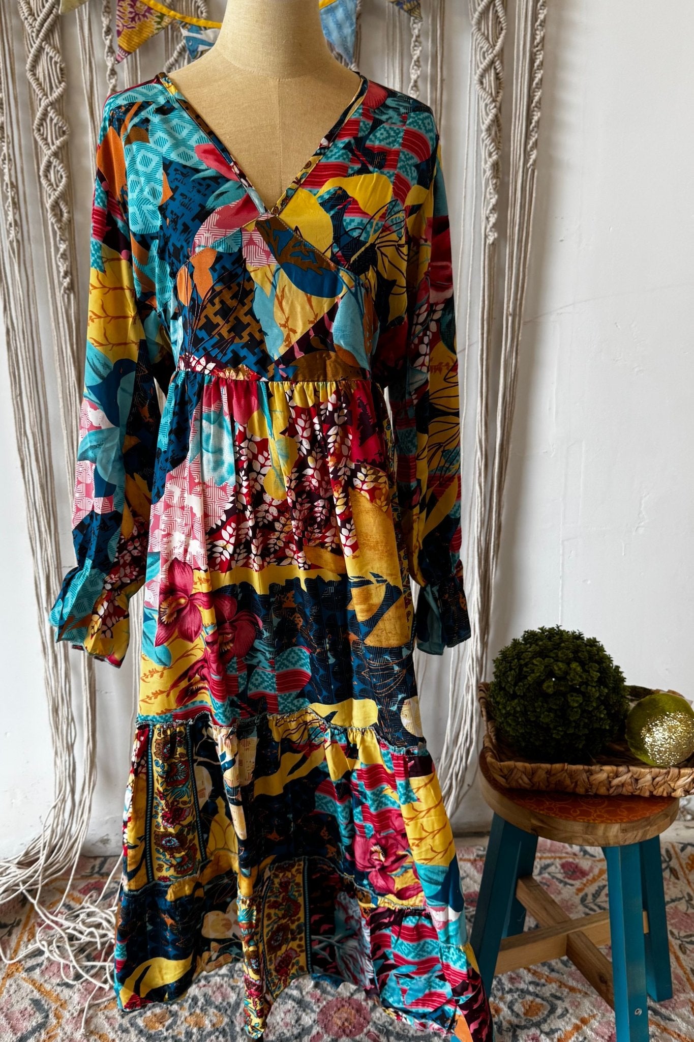 Poly Silk Button Back Dress Combo Q - ivyandlavyboutique Karma Highway