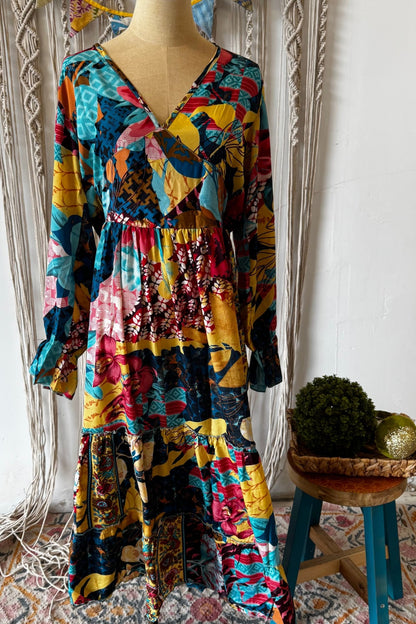 Poly Silk Button Back Dress Combo Q - ivyandlavyboutique Karma Highway