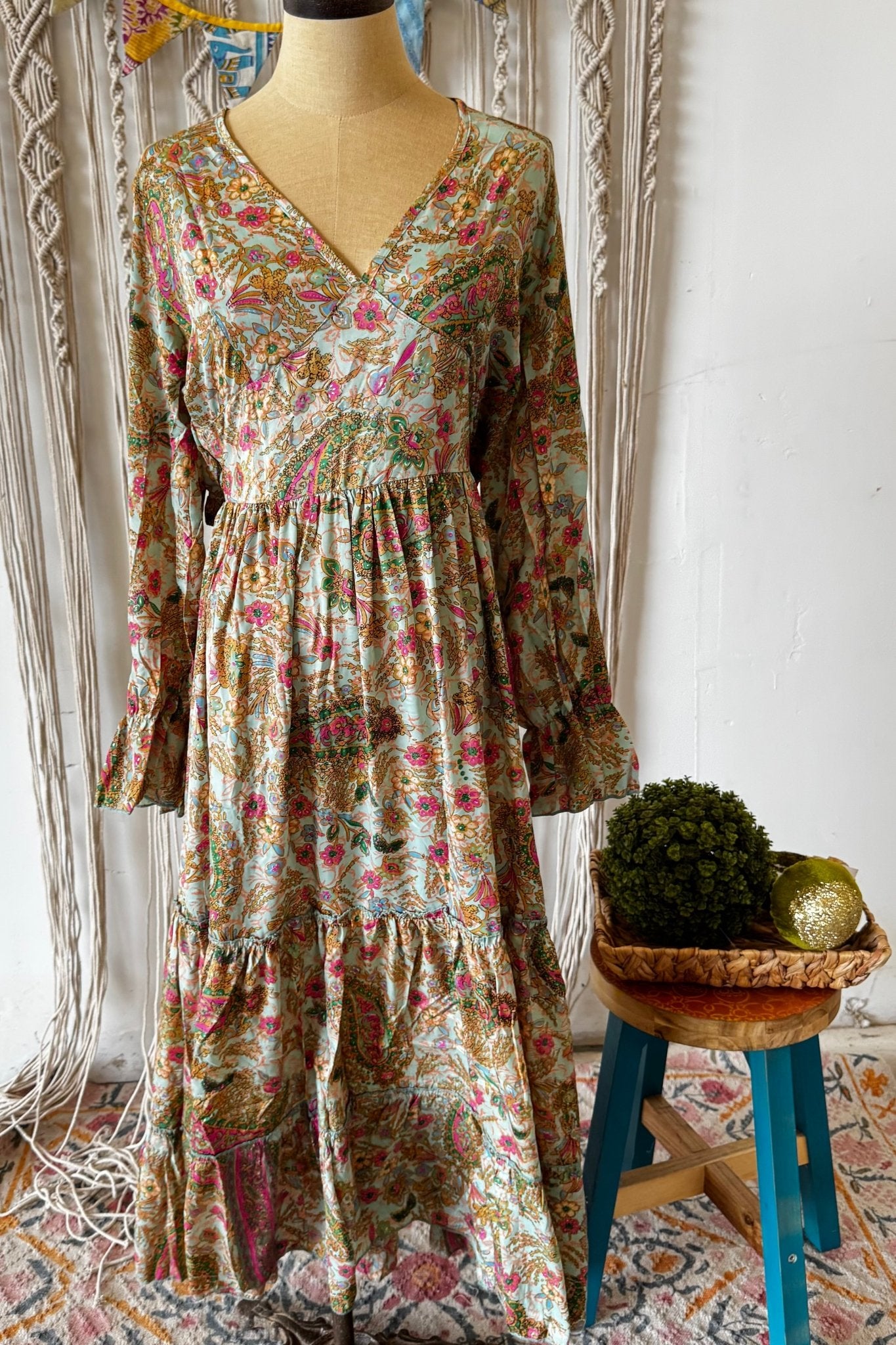 Poly Silk Button Back Dress Combo S - ivyandlavyboutique Karma Highway