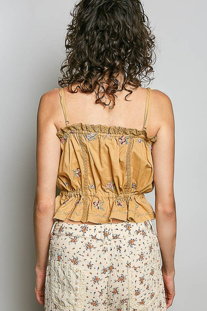 Poppy Sleeveless Embroidered Trim Solid Poplin Top - ivyandlavyboutique Pol Clothing