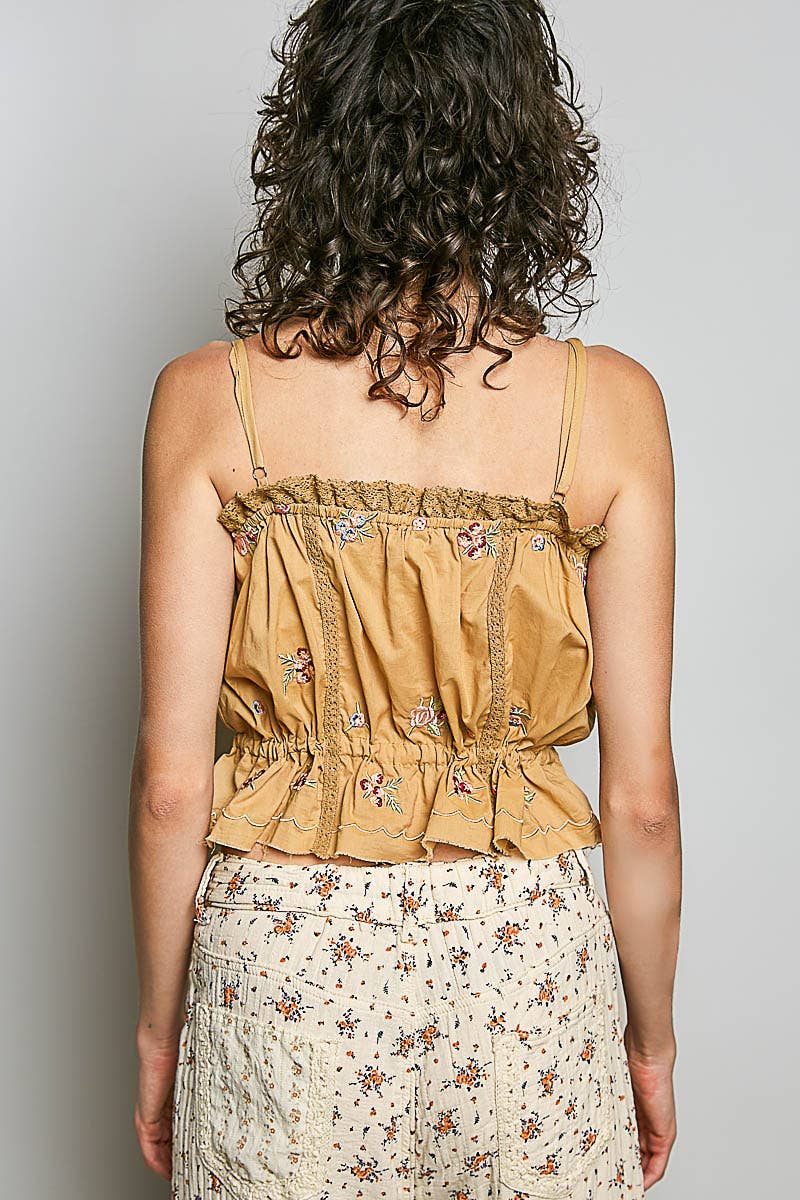 Poppy Sleeveless Embroidered Trim Solid Poplin Top - ivyandlavyboutique Pol Clothing