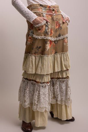 Pre-Order December Flower Print Multi Fabric Tiered Ruffle Pants - ivyandlavyboutique Blue Velvet