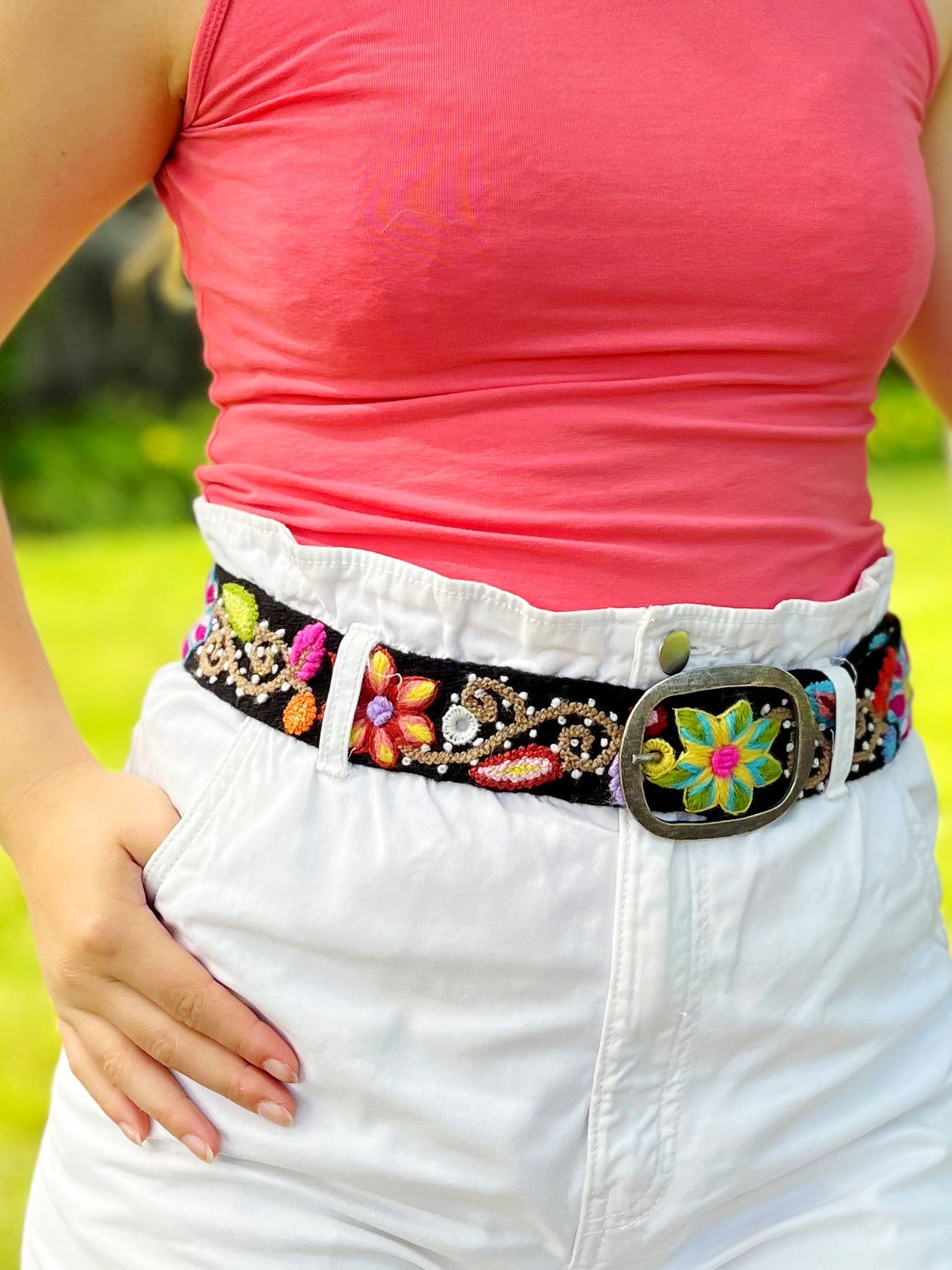 Preorder - Andean Blossom Wide Embroidered Belt - ivyandlavyboutique Artesana Love
